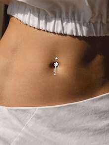 1PC S925 Pure Silver Simple Flower Tassel Navel Piercing, Suitable For Girls To Wear Daily, Girl's Daily Dress, The Best For Girlfriends, Mothers, Sisters. - Single Belly Button Nail - View 3