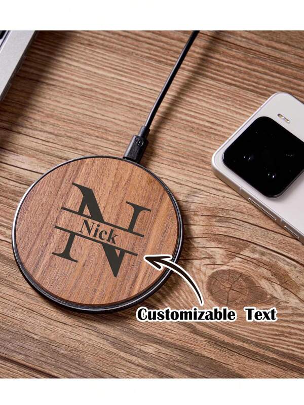 Personalized Customization Wooden Qi Charger Pad - 15W Fast Wireless Charging Station, Wooden Wireless Charger, Custom Name Engraved Charging Station,Groomsmen Gift