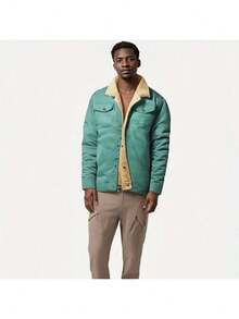 Official Flagship Store Boyfriend Gifts Men's Clothing Men's Winter Sherpa Lined Warm Trucker Coat Multi Pocket Casual Collared Menswear Tops Outdoor Long Sleeve Fashion Menswear Men's Cargo Casual Fleece - 藍綠色 - 查看 3