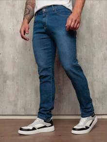 Men's Basic Jeans With Elastane And Pockets Direct From The Factory - Medium Wash - View 4