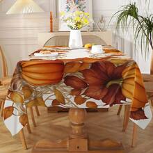 Față de masă cu flori și frunze de toamnă, 1 buc. Față de masă cu dovleac și recoltă, stil rustic și atmosferă de fermă, decor de masă de Ziua Recunoștinței, potrivită pentru petreceri tematice, picnicuri, decorarea casei de sărbători, utilizare în interior și exterior
