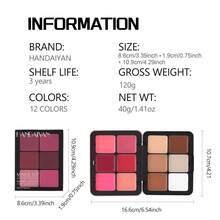 HANDAIYAN 12-Color Metal Blush Palette, Multi-Functional Long-Lasting Natural Makeup Effect, High Pigmentation Concealer Contour Palette, Essential For Christmas And Winter, Suitable For Daily Makeup, Date Night, Singles Party, Travel And Holiday Makeup, Face Painting, Cosmetics For Women, Suitable For Winter/Spring, Ideal For Y2K Fancy Fashion, Suitable As Birthday/Valentine's Day/Mother's Day Gift, Essential For Carnival Party, Best Color Selection - Rose Ritual - 查看 9