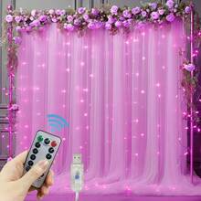 1 件 3x1m/3x2m/3x3m USB 供电窗帘仙女灯串，无需电池，用于婚礼背景、派对墙面装饰，适合圣诞节、感恩节、复活节、万圣节、家居照明，暖白/彩色，8 种模式，节日、情人节、卧室、浪漫求婚、生日、新年、母亲节、斋月装饰，室内/室外使用