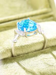 1 件女士复古创意优雅闪亮四爪仿锆石鸽蛋形戒指，适合婚礼、订婚、情人节、毕业典礼、周年纪念和旅行 - 878 - 查看 2