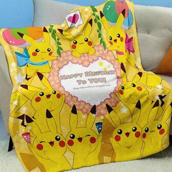 pokemon 1 pieza Manta suave de pokemon pikachu, manta de felpa con estampado digital, edredón de aire acondicionado, manta para siesta de oficina, coletero vintage casual de dibujos animados para vacaciones - Poliéster suave y con calor Perfecto para acampar, sofa o viajar