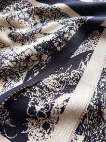 1pc Elegant Floral Jacquard Faux Cashmere Warm Scarf For Women, Autumn/Winter, Fashion Versatile Air Conditioning Shawl Blanket Suitable For Daily Matching And Decoration For Dress - Black - View 3