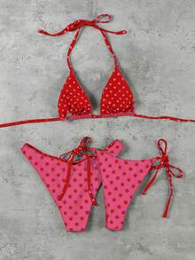 Hàng mới về mùa Xuân/Hè, phong cách Âu Mỹ, gợi cảm, thanh lịch, họa tiết chấm bi đỏ hồng, bikini 3 mảnh dành cho nữ, thích hợp đi biển, nghỉ mát, hẹn hò. - Nhiều màu - Xem 2