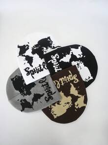 1 件地图图案针织帽，涂鸦时尚百搭帽，适合秋冬，欧盟/美国风格