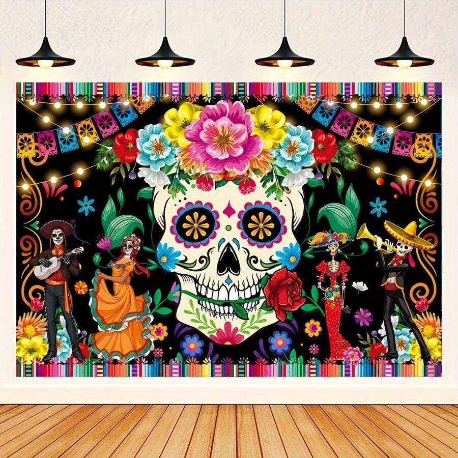 Fondo de pared de vacaciones mexicanas, decoración para cabina fotográfica, suministros multifuncionales para fiestas en el hogar y en la puerta trasera, decoración de pared y puerta para vacaciones de los no muertos