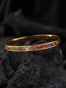 1 Peça Pulseira de Aço Inoxidável com Diamantes Coloridos em Duas Fileiras, Estilo Luxo e Personalizada, Adequada para Eventos de Gala, Clássica e da Moda, Ideal para Uso Diário ou Ocasiões Especiais/Presentes de Natal e Dia dos Namorados para Mulheres