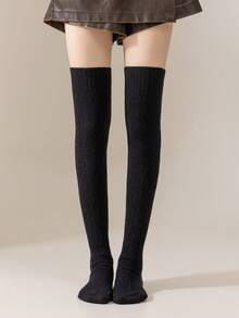 1 Paar Damen einfarbige Überknie-Socken, dicke, warme Wollmischung Strümpfe, minimalistische vielseitige Alltagsstrumpfhosen, kniehohe rutschfeste Beinwärmer, patriotisch/Unabhängigkeitstag elegante, atmungsaktive, weiche, kuschelige gestrickte Oberschenkel-Socken für Herbst/Winter - Verschiedenfarbig - Übersicht 13