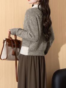 Alicedudu Áo len cardigan cổ bẻ 2 trong 1 dễ thương thời trang thu đông dành cho nữ - Màu cà phê sữa - Xem 2