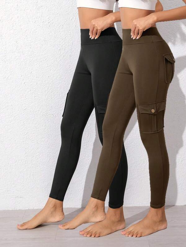 Calças de ioga femininas de cintura alta com vários bolsos, 2 peças, leggings esportivas para levantamento de bumbum e ajuste para atividades ao ar livre, corrida e ciclismo