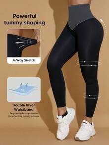 Women's High Waisted Solid Color Fitness Shapewear Leggings Black Spring Fall - Black - View 2