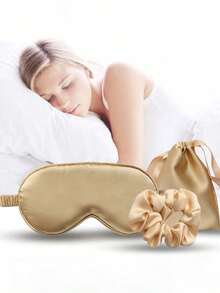 1 Set Satin Sleep Eye Mask, Satin Sleep Mask, Hair Scrunchie, Blackout Eye Mask, Eye Shade, Bridesmaid Gift, Pink. Satin Sleep Mask, Durable Pink Sleep Mask, Blackout Eye Mask, Unisex, Soft & Breathable Blackout Eye Mask, Travel Essential, Bridesmaid Gift - Multicolor - View 5