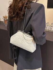 蓝色可爱蕾丝花朵材质手提包单肩包带链条女士晚宴包手拿包非常适合派对、婚礼、舞会、晚宴/宴会，搭配婚纱、礼服、舞会礼服、生日礼服。适合购物、钱包、购物、年轻女性、大学生、新人、白领人士。非常适合办公室、大学、工作、商务、通勤、户外活动、旅行和郊游。 - 白色 - 查看 11