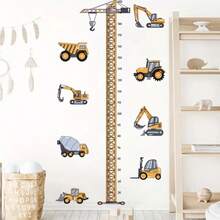 1pc Cartoon Excavator Construction Site Crane Height Ruler Wall Sticker, Bedroom/Living Room Measurement Decal, Christmas Gift - Multicolor - View 1