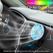 1 pieza Ventilador de salida de aire del coche con ajuste USB, ventilador turbo de 7 aspas de gran potencia con luz atmosférica de color degradado, bajo nivel de ruido y función múltiple, mini ventilador de refrigeración interior para el automóvil