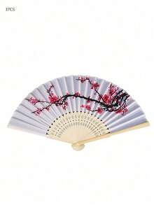 10 chiếc/1 chiếc Quạt xếp kiểu Trung Quốc họa tiết hoa mai mực, quạt vải lụa, quạt lụa hoa mai thanh lịch cho đám cưới - Nhiều màu - Xem 3