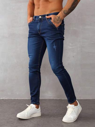 Jeans skinny para hombre en denim azul, ajustados y modernos, ideal para estilos casuales