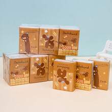 9 paquetes de pañuelos de papel con diseños de cachorros de dibujos animados impresos, paquetes portátiles de papel facial y servilletas para estudiantes - Blanco - Ver 6