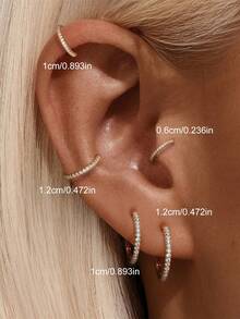 EleRunis 1PC 925 Sterling Silver Dainty 6/10/12 MmHoop Earrings Cartilage Piercing Earrings Ear Cuff Tiny Hoop Earrings For Women Daily Wear Wedding Party - Gold - View 3