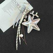 Style Large Star Baseball Woven Rope Bag Charm Creative Handmade Woven Phone Lanyard Keychain For Bag Car Accessories For Women