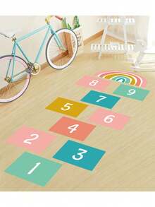 1pc Kiddie Cartoon Hopscotch Number Floor Decal, Creative Fun Number Floor Decor For Children Room & Kindergarten - Multicolor - View 4