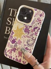 1 pieza Funda de teléfono con patrón de girasol morado y textura blanco a prueba de golpes compatible con Apple 16 15 14 13 12 11 Pro Max