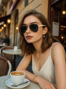 复古飞行员时尚眼镜，男女皆宜，经典70年代方形飞行员时尚眼镜，复古時尚眼鏡，飞行员造型 - 彩色 - 查看 6