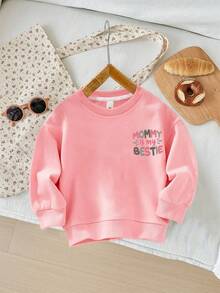 1 Stück Mädchen süßer Mutter-Kind-Stil "MAMA IST MEINE BESTE FREUNDIN" Muster Rundhals Langarm Sweatshirt, perfekt für tägliche Ausflüge im Frühling und Herbst