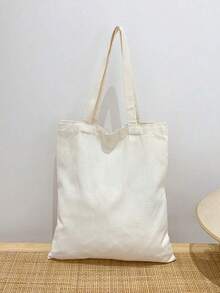 1 件时尚简约纯色手提包大容量双手柄购物袋便携式纺织单肩手提包适合女孩、女士和大学生适合户外、旅行、度假、购物 - 米色 - 查看 11