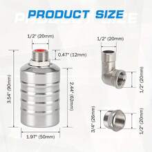 1/2英寸不锈钢304自动水位控制浮球阀，自闭式迷你浮球阀，无需电源，适用于水箱、水塔的自动水位控制器