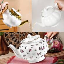 MBB 1 zestaw nowego czajniczka z porcelany kostnej ze zdejmowaną pokrywką i dużym uchwytem, elegancki styl, duży czajniczek do herbaty sypanej, 37 uncji (1100 ml) ceramiczny czajniczek idealny do herbaty popołudniowej, do herbaty sypanej lub w torebkach, idealny prezent urodzinowy na parapetówkę dla kobiet