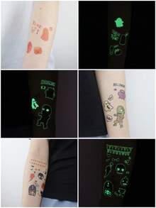 8 片夜光万圣节临时纹身贴纸 - 南瓜、幽灵、城堡、女巫、蝙蝠等图案 | 漂亮、酷炫、可爱的假纹身 | 派对妆容和舞会身体装饰 | 送给家人和朋友的最佳礼物 | DIY 装饰 - 彩色 - 查看 6