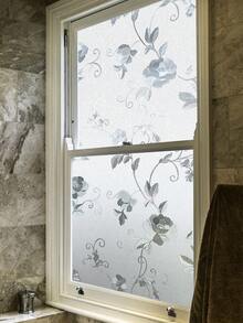 1 Roll Vintage Floral Pattern Window Privacy Film, 3D Frosted Floral Static Cling Film, Non-Adhesive Reusable, Suitable For Home, Kitchen, Living Room (17.53*118in) - Frosted Peony - View 11