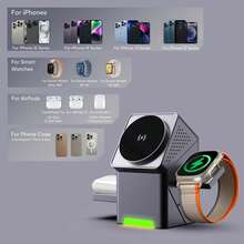 Cargador inalámbrico multifuncional oculto 3 en 1, cargador inalámbrico plegable giratorio eléctrico táctil de 15W, cargador inalámbrico portátil compatible con Apple, Watch y