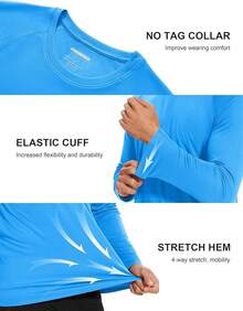 Men's Long Sleeve Shirts UPF 50+ UV Sun Protection Athletic Shirts For Hiking Running Workout Rash Guard-2025 - Azure - View 6