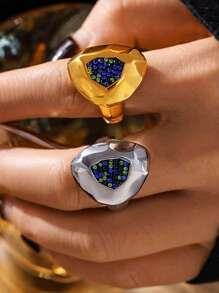 1pc Elegant Multi-Faceted Colorful Crystal Stainless Steel Ring, Women's Daily Accessory