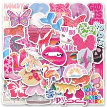 50pcs Pink Preppy Stickers Vinyl Aesthetics Stickers Decals For Scrapbook, Journaling, Laptop, Bumper, Skateboard, Water Bottles, Computer, Phone, Cartoon, Helmets, Cars - Multicolor - View 1