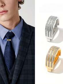 1pc Fashionable Men's Versatile Solid Color Copper Alloy Tie Clip, Suitable For Everyday Wear In All Seasons, D-Shaped Buckle - Tie Hoop - View 7