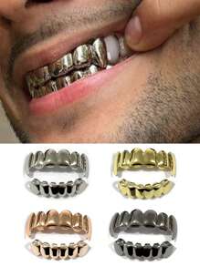 1 Set Unisex Hip-Hop Style Vampire Fang Grillz, 18K Gold/Silver Plated Grillz Teeth Accessories Suitable For Halloween, Christmas, Valentine's Day, Nightclub
