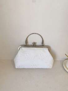 蓝色可爱蕾丝花朵材质手提包单肩包带链条女士晚宴包手拿包非常适合派对、婚礼、舞会、晚宴/宴会，搭配婚纱、礼服、舞会礼服、生日礼服。适合购物、钱包、购物、年轻女性、大学生、新人、白领人士。非常适合办公室、大学、工作、商务、通勤、户外活动、旅行和郊游。 - 白色 - 查看 6