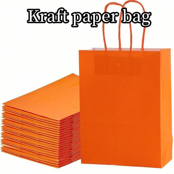 24 Stück 15 x 21 x 8 cm Orange Kraftpapier Taschen, wiederverwendbare Geschenktüten, Taschen, Party Gastgeschenk Taschen, Hochzeitstaschen, Geschenktüten für Freunde (zufällige Farbe für Griffe)