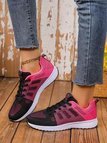 Giày thể thao lưới thoáng khí cho nữ, buộc dây phía trước, đế mềm & đàn hồi, giày chạy bộ ngoài trời - Màu Hồng Tươi - Xem 3
