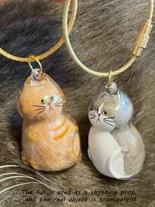 1/3 件可爱透明卡通猫形吊坠，装饰纪念吊坠，用于收集宠物猫/狗毛发 - 彩色 - 查看 3
