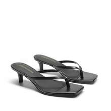 Women Comfortable Kitten Heel Thong Heeled Sandals Fashion Square Open Toe Slip On Casual Slides For Spring Summer Daily Wearing - Black - View 12