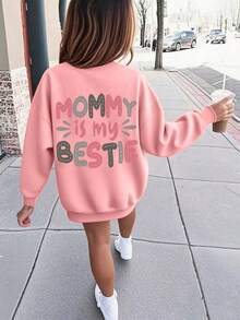 1 Stück Mädchen süßer Mutter-Kind-Stil "MAMA IST MEINE BESTE FREUNDIN" Muster Rundhals Langarm Sweatshirt, perfekt für tägliche Ausflüge im Frühling und Herbst