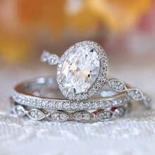 3-Piece/Set Stacked Commitment Ring Set, Couple Rings, Engagement/Wedding Eternal Rings, Valentine's Day, Mother's Day, Christmas Gifts, Eye-Catching Accessories For Parties And Banquets, Daily Casual Jewelry - White - View 12