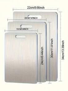 3 件/不锈钢切菜板，双面，耐用，易清洁，金属，适用于肉类、蔬菜、水果